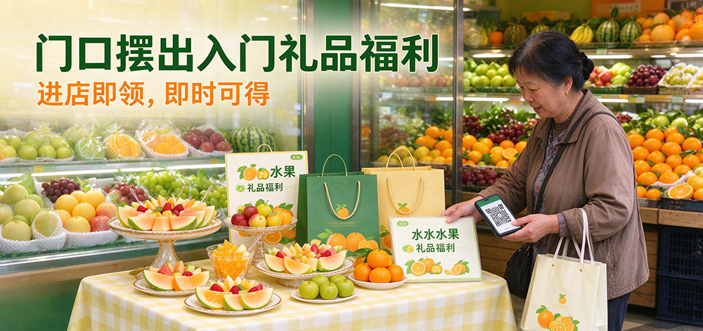 临街水果店吸引客流妙招：门口摆出入门礼品福利-企叮咚科技平台.jpg
