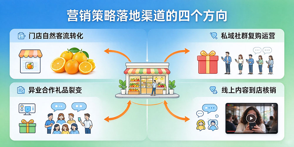 实体鲜果商家营销策略落地渠道：营销策略落地渠道的四个方向-企叮咚科技平台.jpg