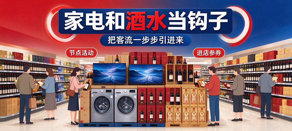 实体超市客流量低迷，巧用家电酒水礼品搭建门店完整营销玩法-家电和酒水当钩子-企叮咚科技平台.jpg